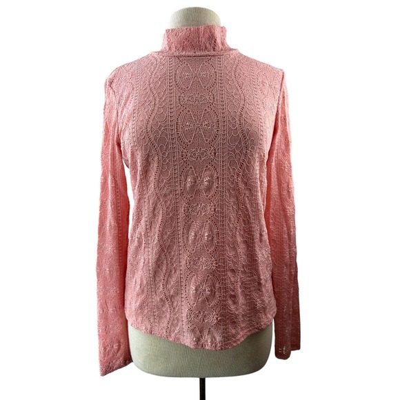 Anthropologie Daily Practice Linden Lace Mock Neck Top Pink Women's Size Medium - Picture 2 of 10